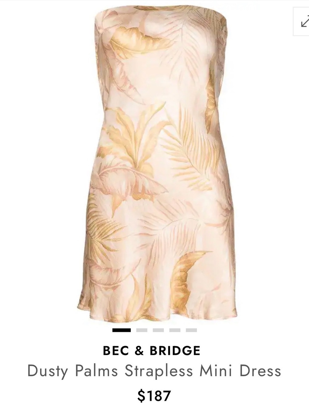 Bec + Bridge Dusty Palms Strapless Mini Dress Open Back Silky Feminine Summer